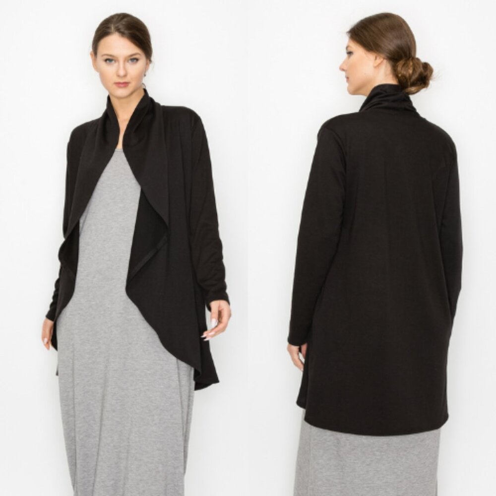 Coin 1804 Women's Long Sleeve French Terry Draped Cardigan Black Size 3X NWT